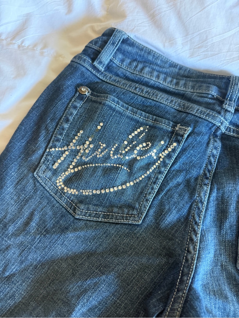 Harley Davidson Y2K Rhinestone Low-rise Bootcut Flare Jeans - dark blue